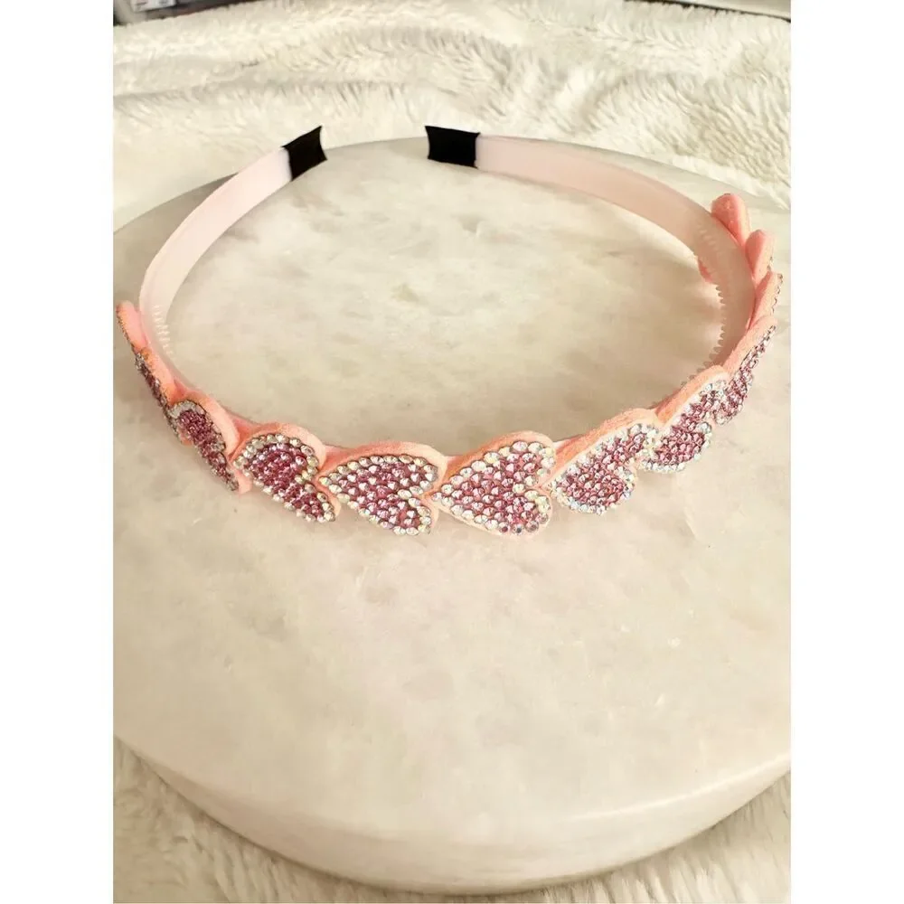 Light pink rhinestone Valentine‘s heart headband ￼